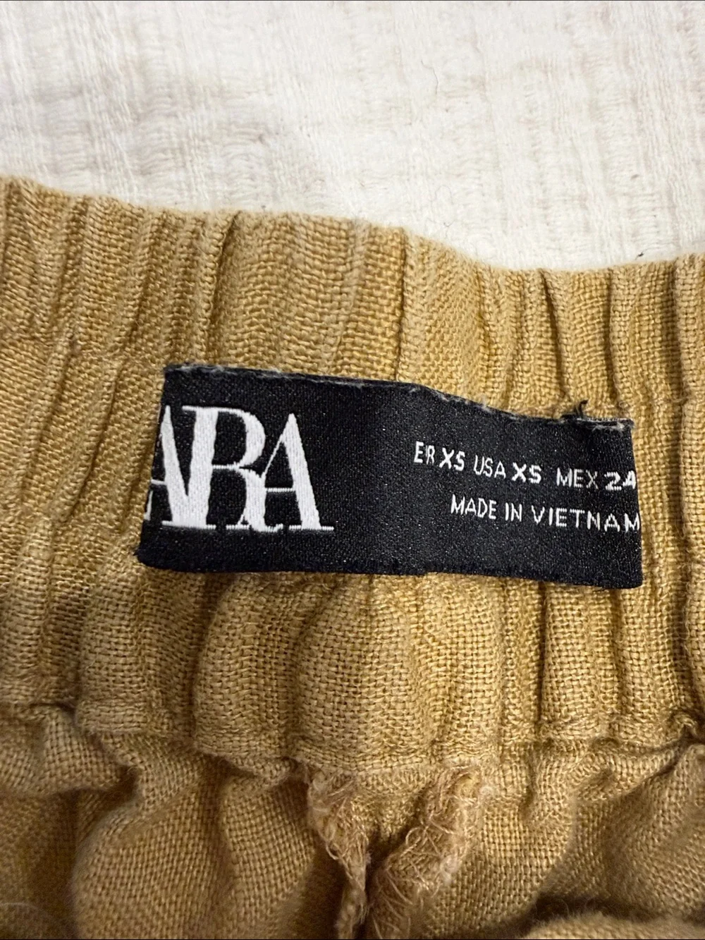Women Casual Elastic Waist beige Linen Pants